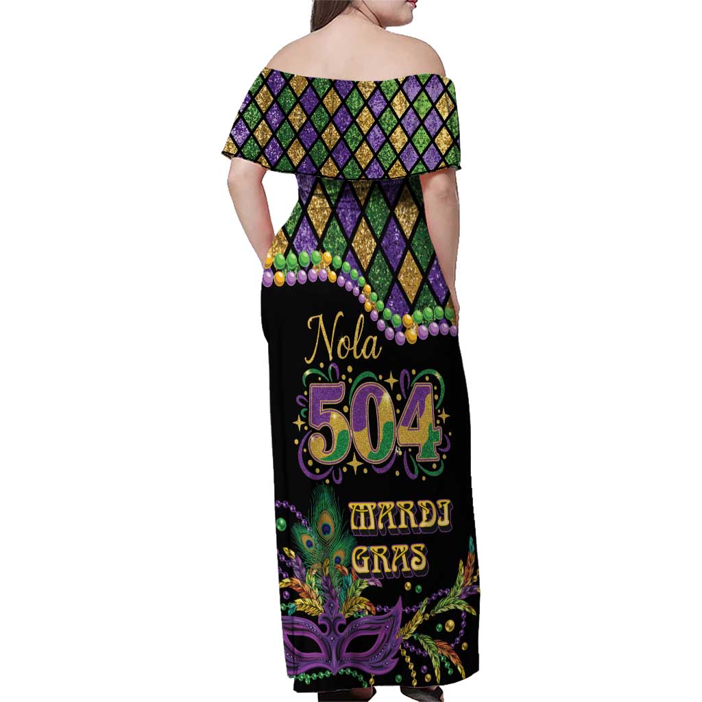 Mardi Gras 504 Nola New Orleans Family Matching Off Shoulder Maxi Dress and Hawaiian Shirt Mask Up Beads Out - Wonder Print Shop