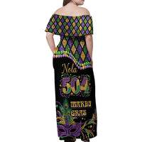 Mardi Gras 504 Nola New Orleans Family Matching Off Shoulder Maxi Dress and Hawaiian Shirt Mask Up Beads Out - Wonder Print Shop