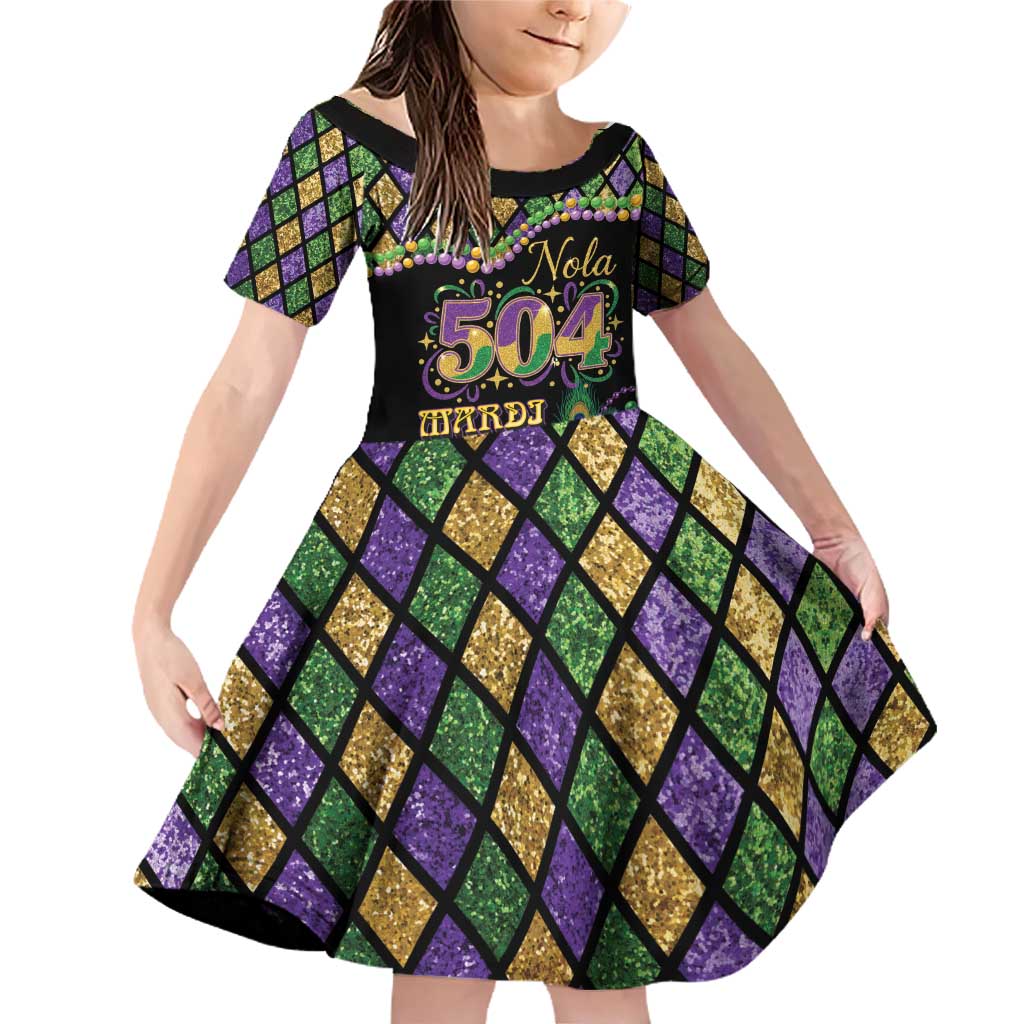 Mardi Gras 504 Nola New Orleans Family Matching Off Shoulder Short Dress and Hawaiian Shirt Mask Up Beads Out - Wonder Print Shop