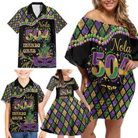 Mardi Gras 504 Nola New Orleans Family Matching Off Shoulder Short Dress and Hawaiian Shirt Mask Up Beads Out - Wonder Print Shop