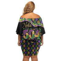 Mardi Gras 504 Nola New Orleans Family Matching Off Shoulder Short Dress and Hawaiian Shirt Mask Up Beads Out - Wonder Print Shop