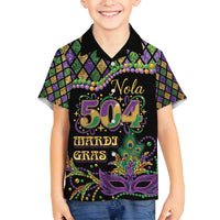 Mardi Gras 504 Nola New Orleans Family Matching Off Shoulder Short Dress and Hawaiian Shirt Mask Up Beads Out - Wonder Print Shop