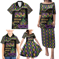Mardi Gras 504 Nola New Orleans Family Matching Puletasi and Hawaiian Shirt Mask Up Beads Out - Wonder Print Shop