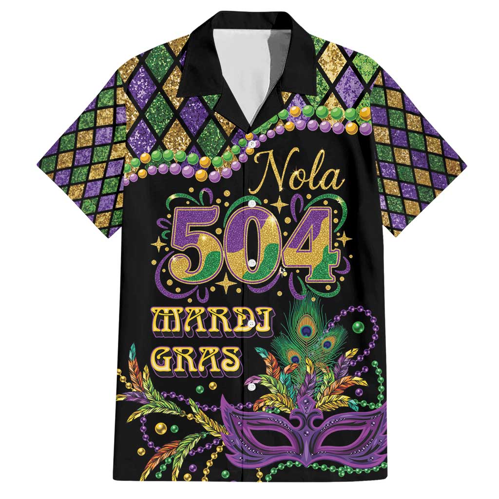 Mardi Gras 504 Nola New Orleans Family Matching Short Sleeve Bodycon Dress and Hawaiian Shirt Mask Up Beads Out - Wonder Print Shop