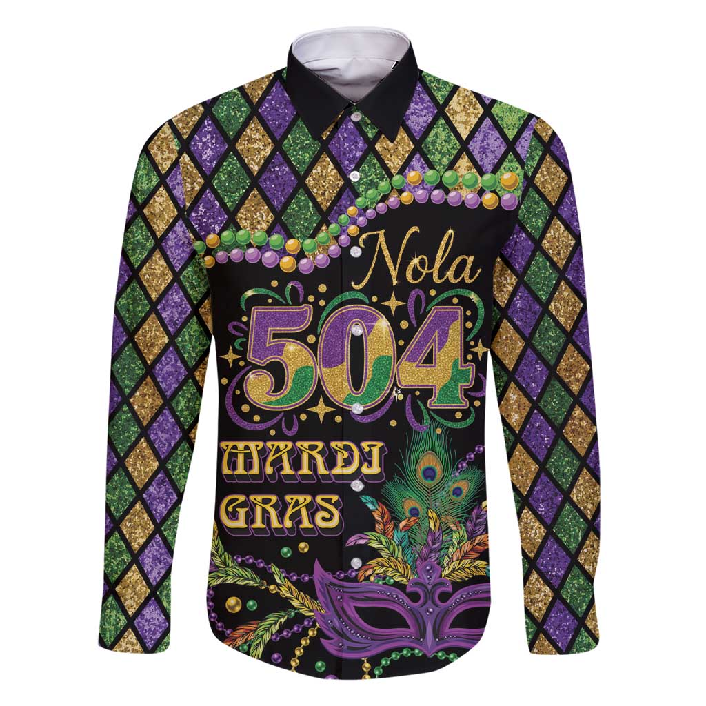 Mardi Gras 504 Nola New Orleans Family Matching Short Sleeve Bodycon Dress and Hawaiian Shirt Mask Up Beads Out - Wonder Print Shop