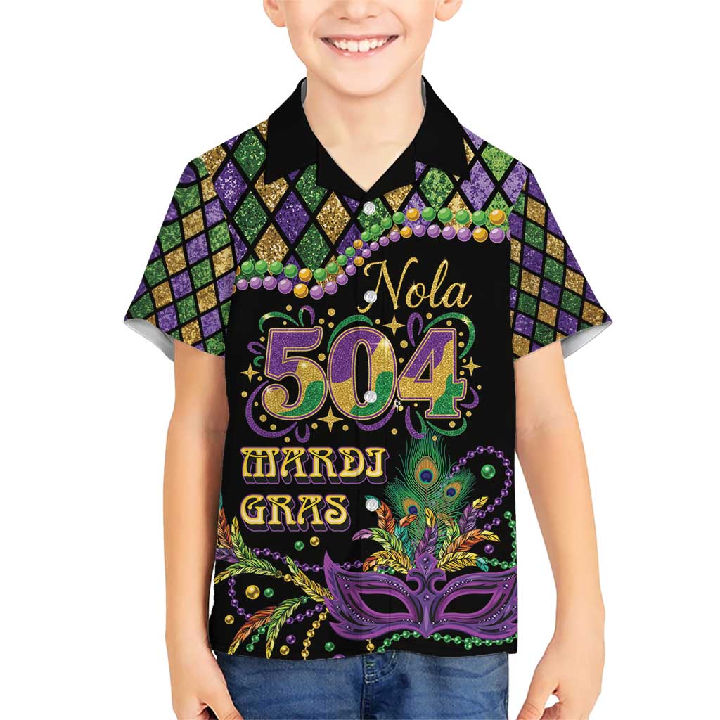 Mardi Gras 504 Nola New Orleans Family Matching Short Sleeve Bodycon Dress and Hawaiian Shirt Mask Up Beads Out - Wonder Print Shop