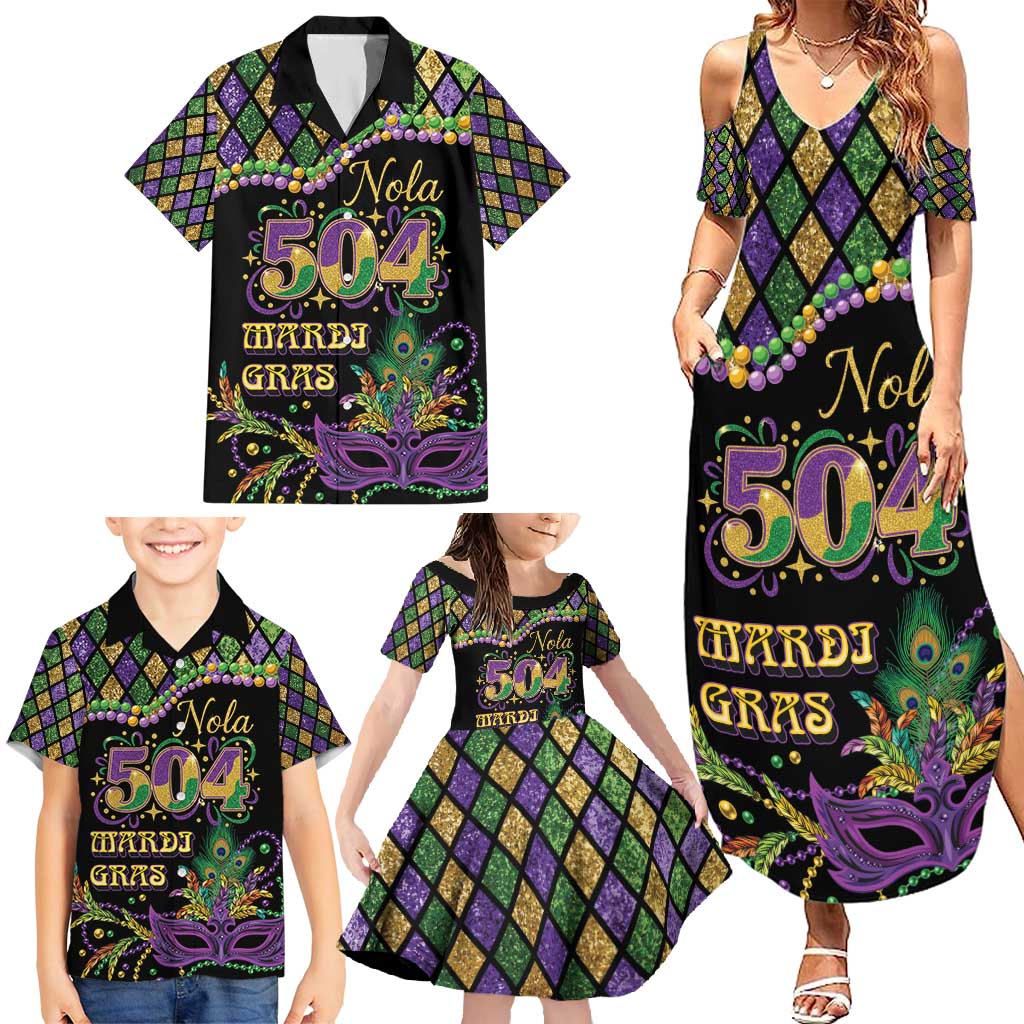 Mardi Gras 504 Nola New Orleans Family Matching Summer Maxi Dress and Hawaiian Shirt Mask Up Beads Out - Wonder Print Shop
