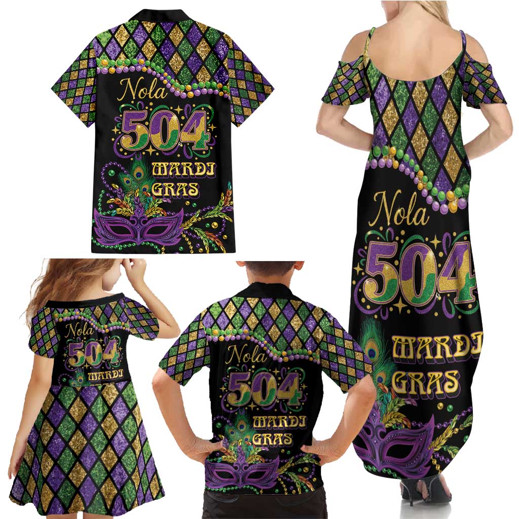 Mardi Gras 504 Nola New Orleans Family Matching Summer Maxi Dress and Hawaiian Shirt Mask Up Beads Out - Wonder Print Shop