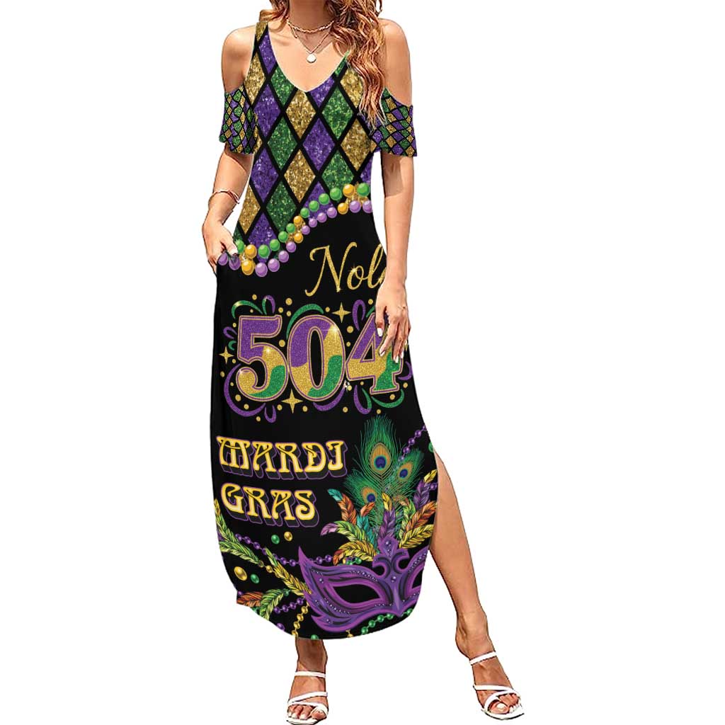 Mardi Gras 504 Nola New Orleans Family Matching Summer Maxi Dress and Hawaiian Shirt Mask Up Beads Out - Wonder Print Shop