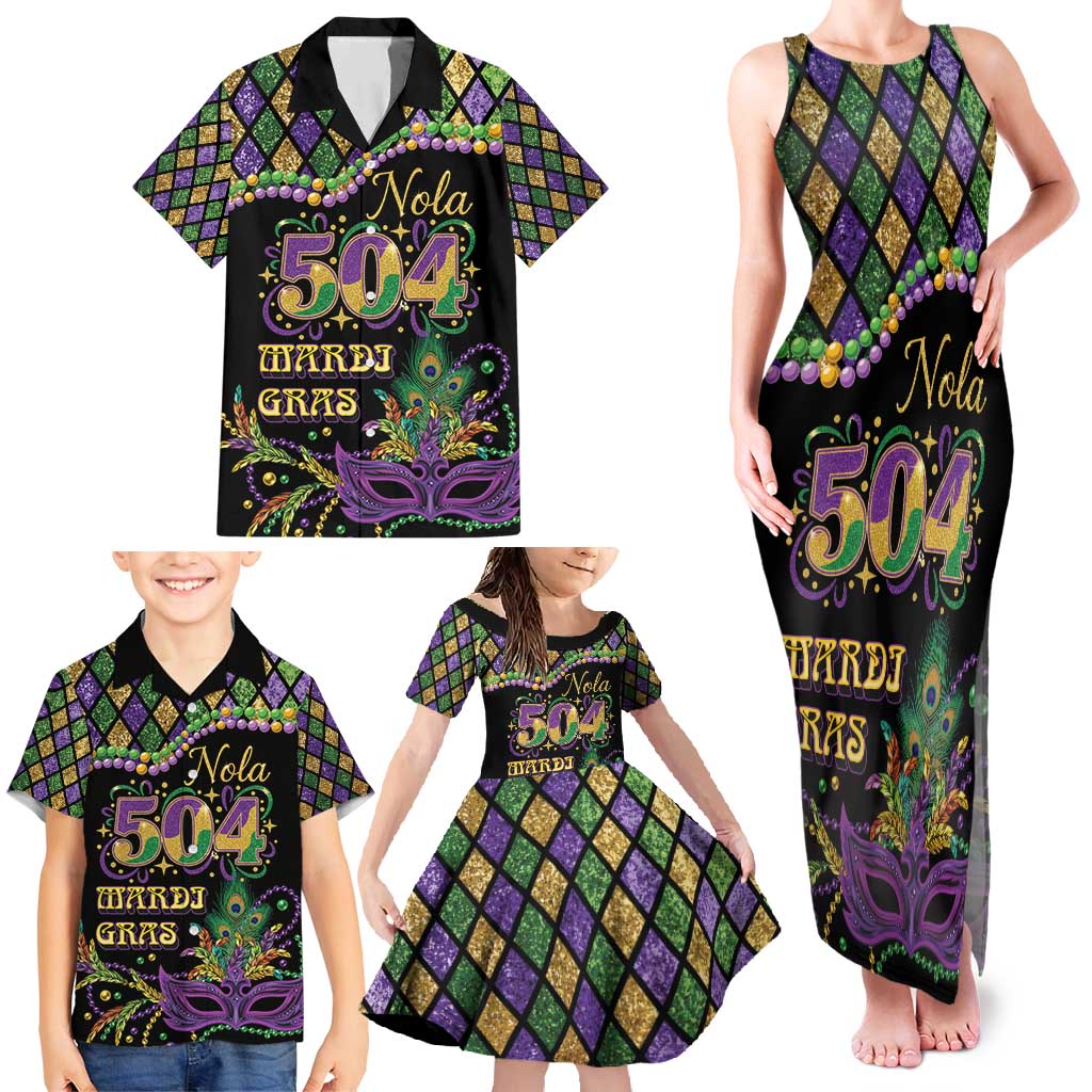 Mardi Gras 504 Nola New Orleans Family Matching Tank Maxi Dress and Hawaiian Shirt Mask Up Beads Out - Wonder Print Shop
