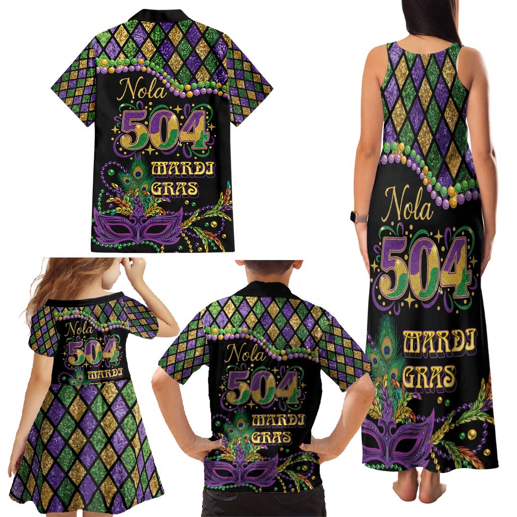 Mardi Gras 504 Nola New Orleans Family Matching Tank Maxi Dress and Hawaiian Shirt Mask Up Beads Out - Wonder Print Shop