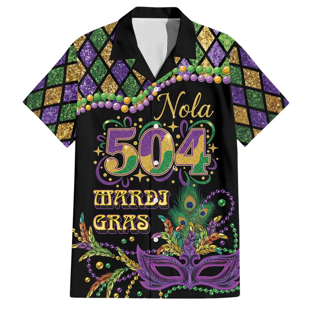 Mardi Gras 504 Nola New Orleans Hawaiian Shirt Mask Up Beads Out - Wonder Print Shop