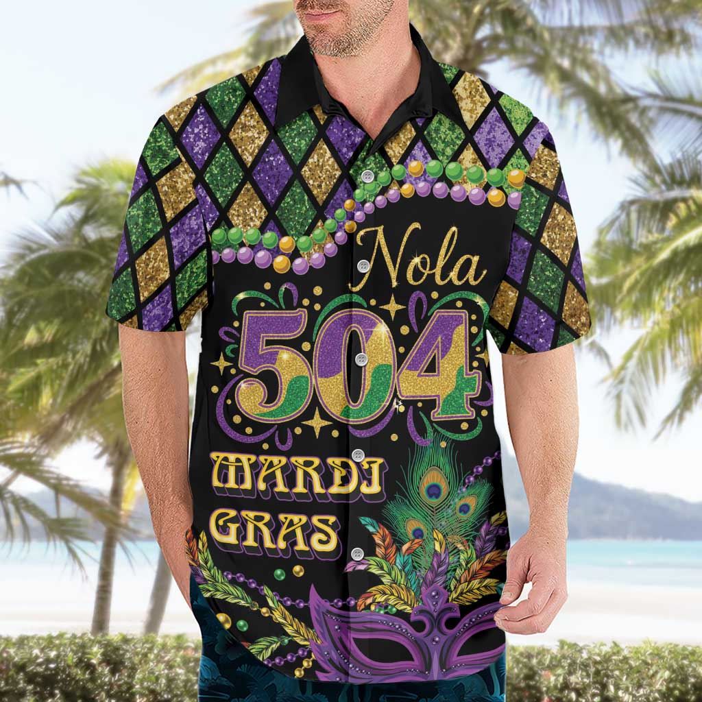 Mardi Gras 504 Nola New Orleans Hawaiian Shirt Mask Up Beads Out - Wonder Print Shop