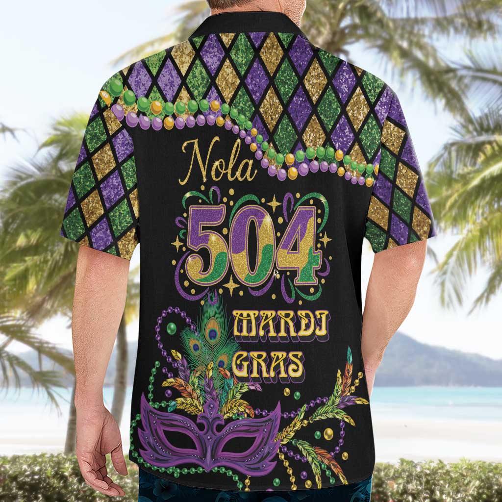 Mardi Gras 504 Nola New Orleans Hawaiian Shirt Mask Up Beads Out - Wonder Print Shop
