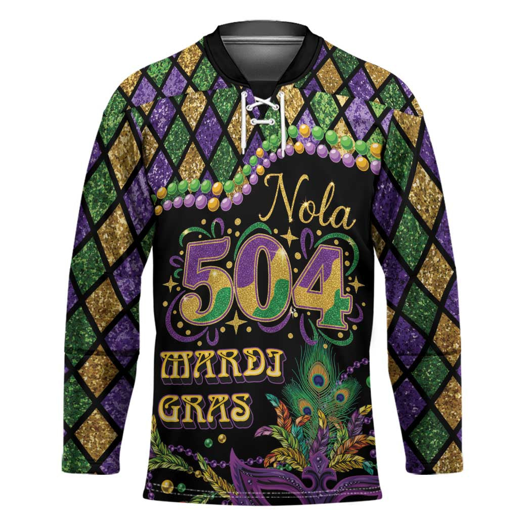 Mardi Gras 504 Nola New Orleans Hockey Jersey Mask Up Beads Out - Wonder Print Shop