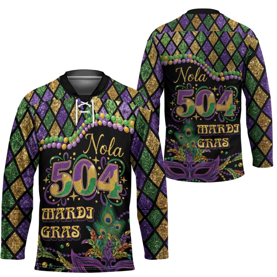 Mardi Gras 504 Nola New Orleans Hockey Jersey Mask Up Beads Out - Wonder Print Shop