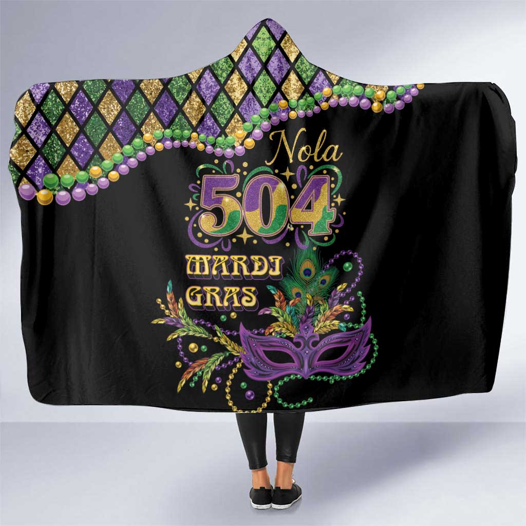 Mardi Gras 504 Nola New Orleans Hooded Blanket Mask Up Beads Out - Wonder Print Shop