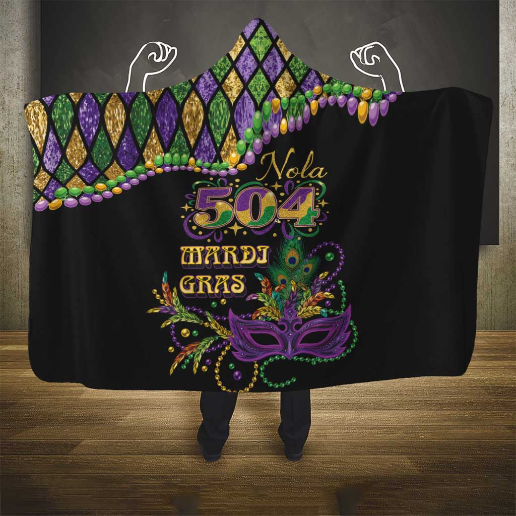 Mardi Gras 504 Nola New Orleans Hooded Blanket Mask Up Beads Out - Wonder Print Shop