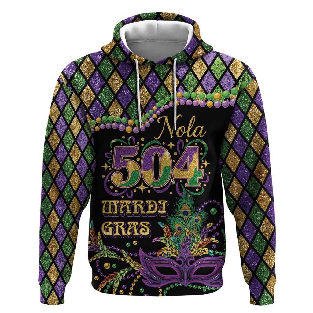 Mardi Gras 504 Nola New Orleans Hoodie Mask Up Beads Out - Wonder Print Shop