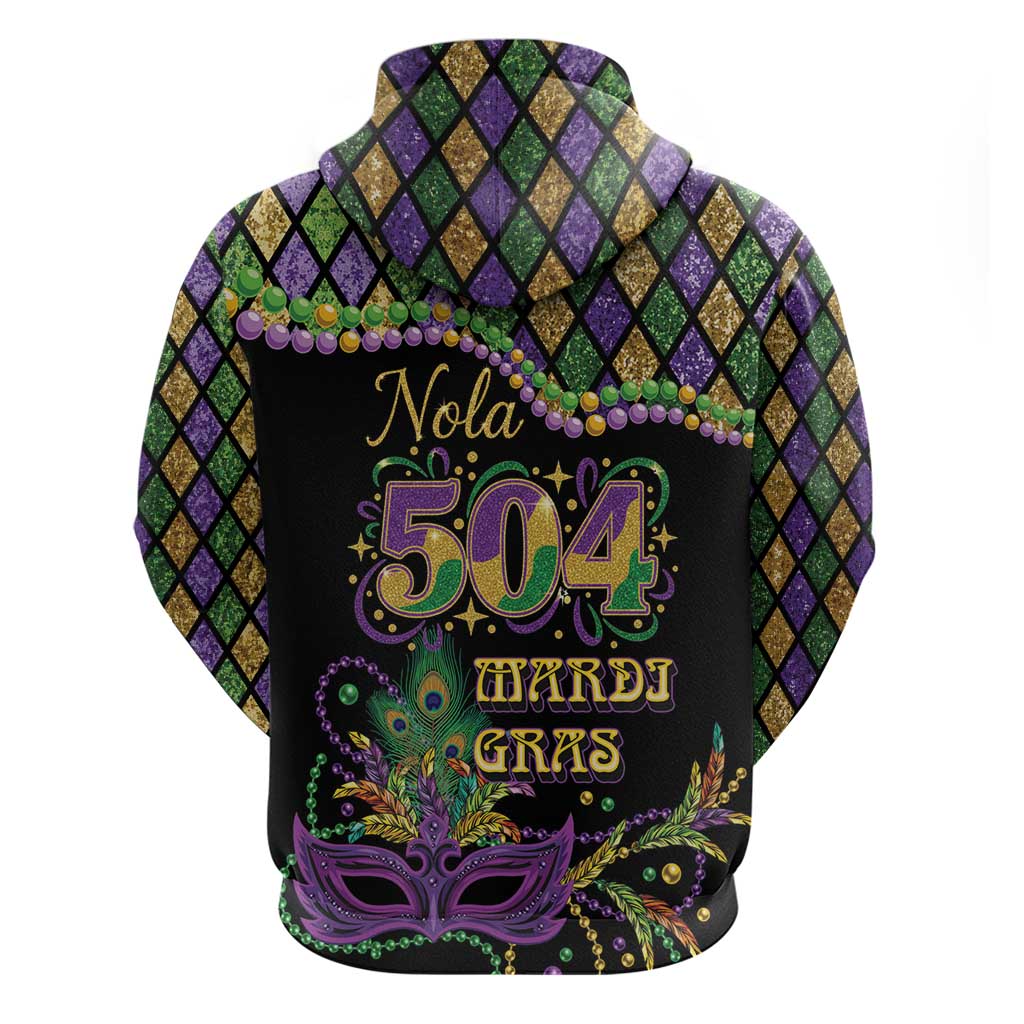 Mardi Gras 504 Nola New Orleans Hoodie Mask Up Beads Out - Wonder Print Shop