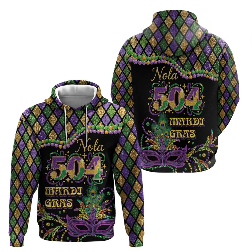 Mardi Gras 504 Nola New Orleans Hoodie Mask Up Beads Out - Wonder Print Shop