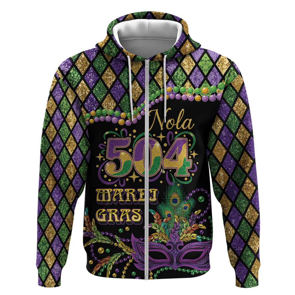 Mardi Gras 504 Nola New Orleans Hoodie Mask Up Beads Out - Wonder Print Shop