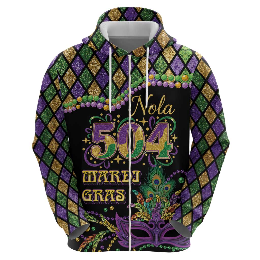 Mardi Gras 504 Nola New Orleans Hoodie Mask Up Beads Out - Wonder Print Shop