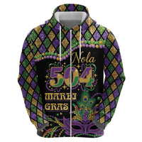 Mardi Gras 504 Nola New Orleans Hoodie Mask Up Beads Out - Wonder Print Shop
