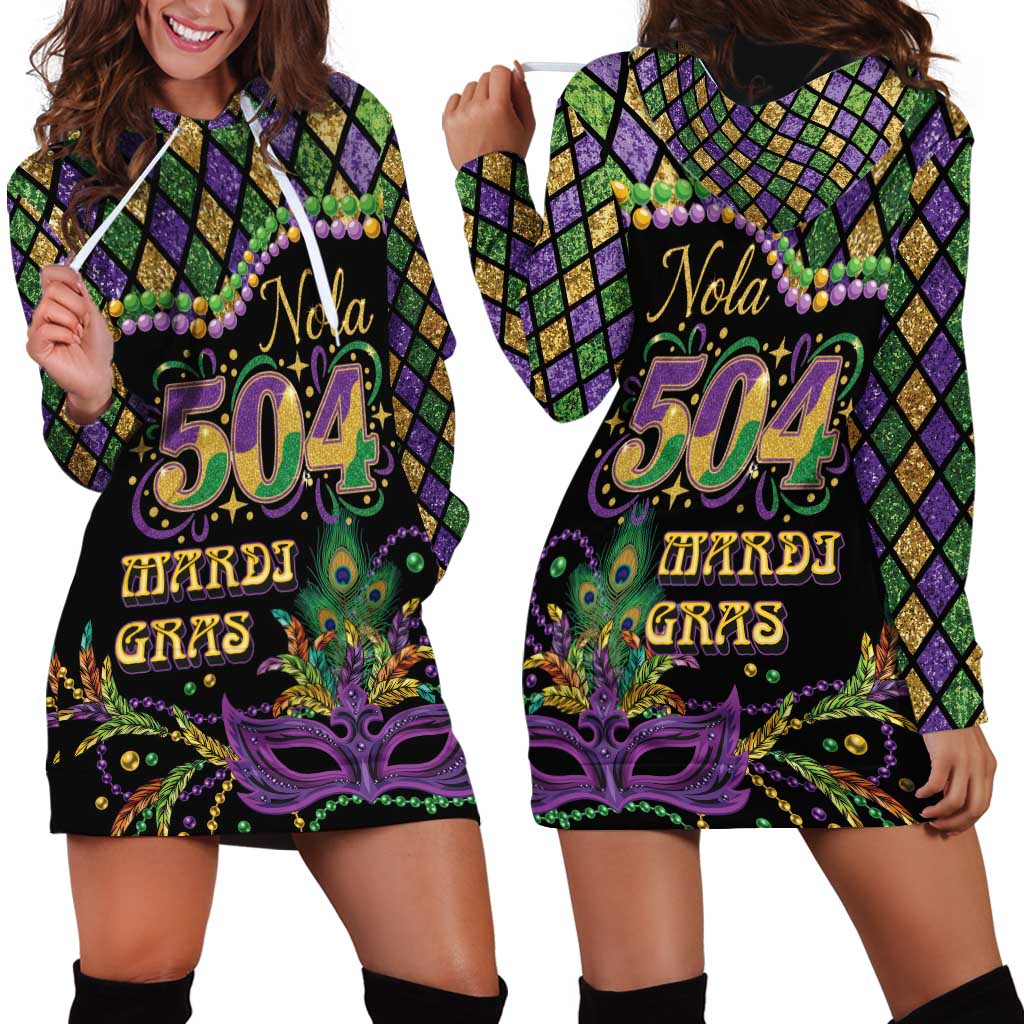 Mardi Gras 504 Nola New Orleans Hoodie Dress Mask Up Beads Out - Wonder Print Shop