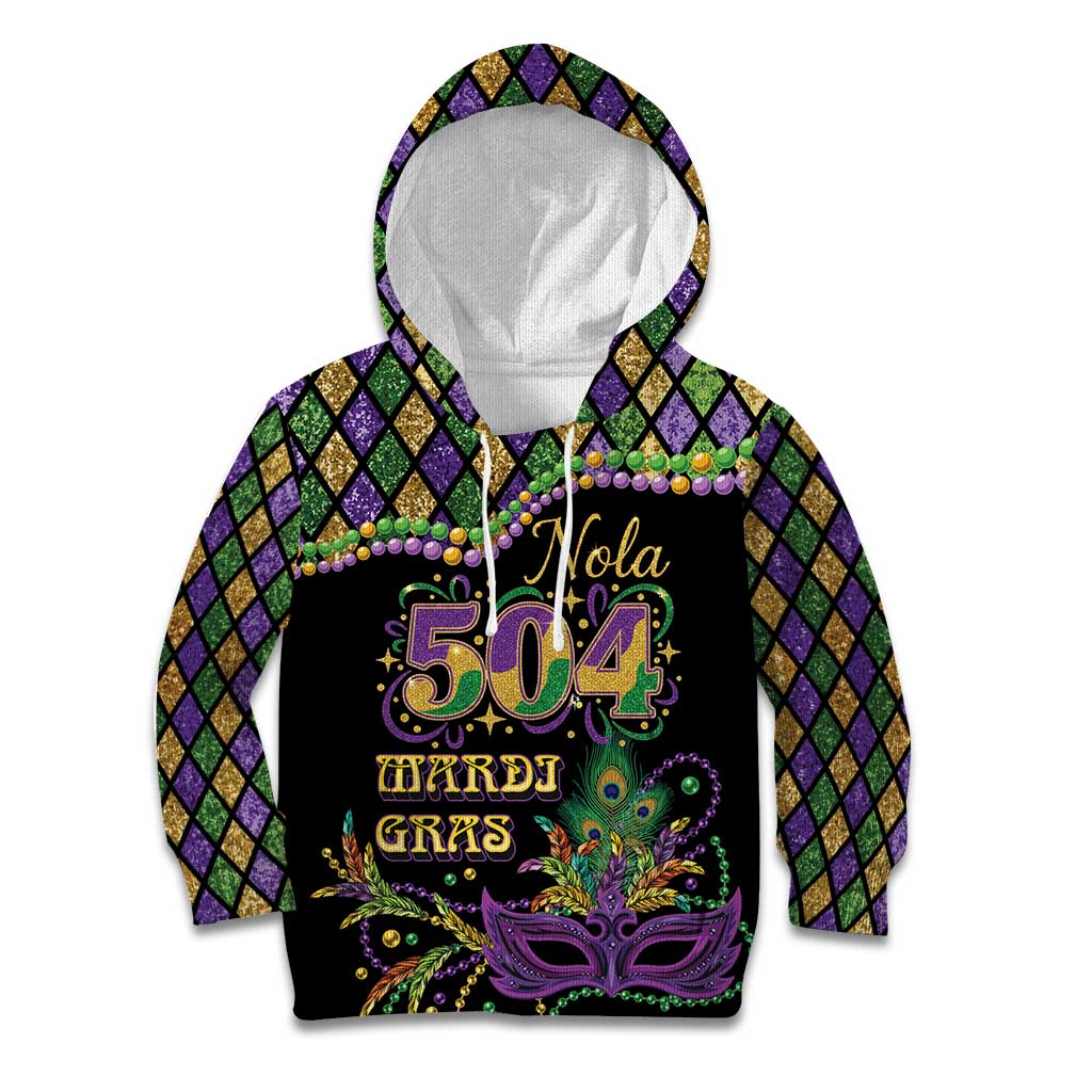 Mardi Gras 504 Nola New Orleans Kid Hoodie Mask Up Beads Out - Wonder Print Shop