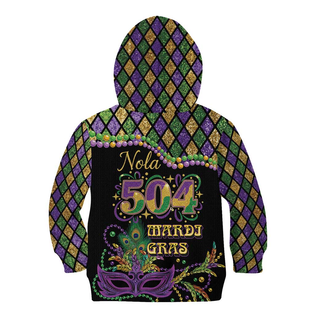 Mardi Gras 504 Nola New Orleans Kid Hoodie Mask Up Beads Out - Wonder Print Shop