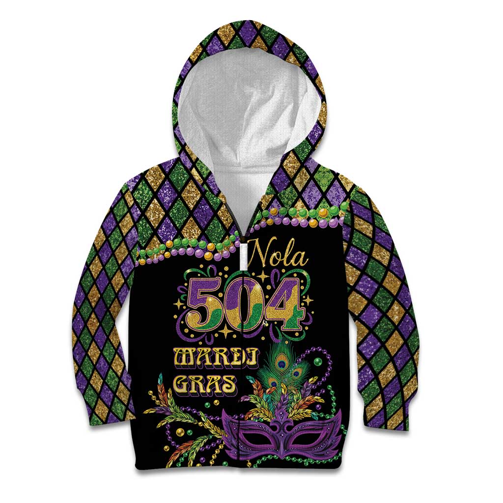 Mardi Gras 504 Nola New Orleans Kid Hoodie Mask Up Beads Out - Wonder Print Shop