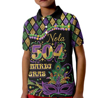 Mardi Gras 504 Nola New Orleans Kid Polo Shirt Mask Up Beads Out - Wonder Print Shop