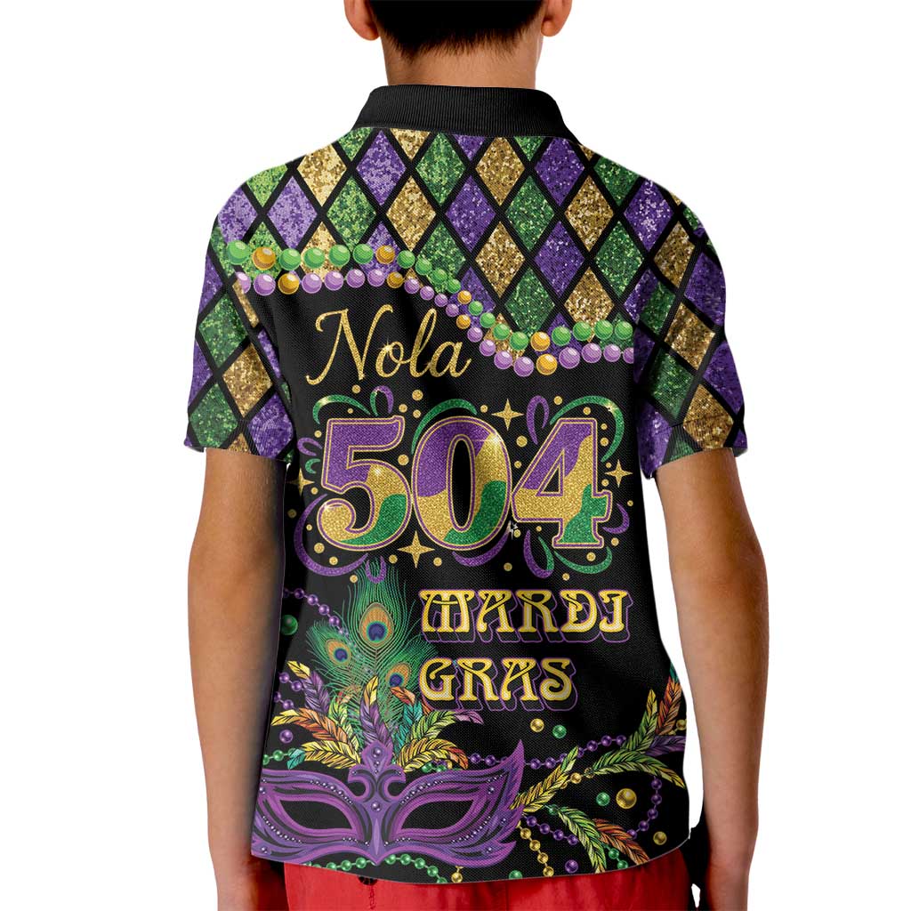 Mardi Gras 504 Nola New Orleans Kid Polo Shirt Mask Up Beads Out - Wonder Print Shop