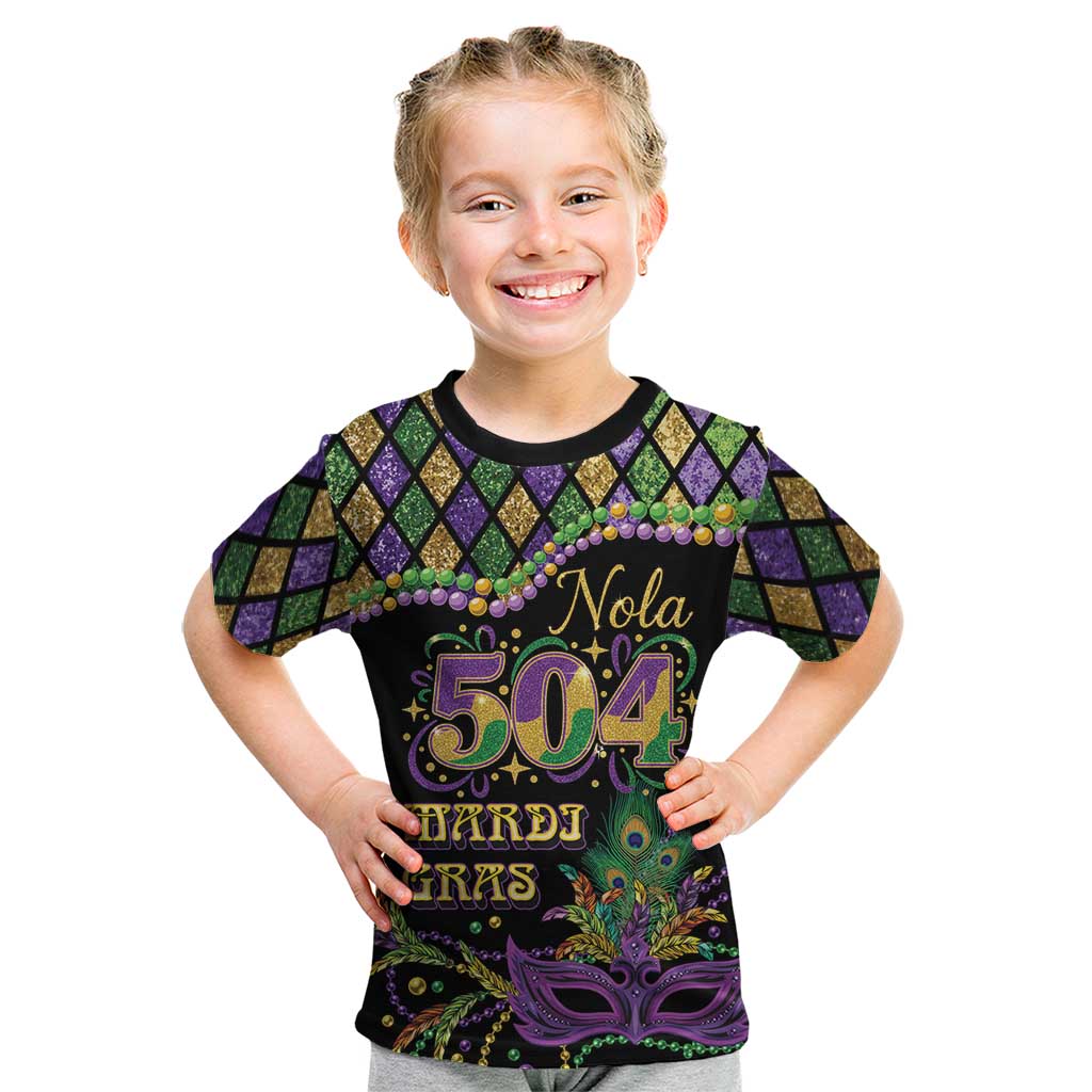 Mardi Gras 504 Nola New Orleans Kid T Shirt Mask Up Beads Out - Wonder Print Shop