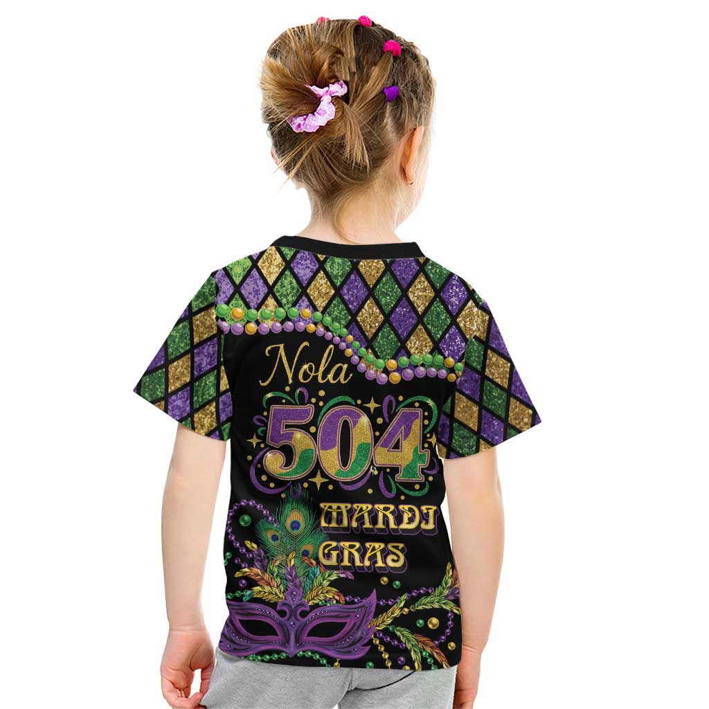 Mardi Gras 504 Nola New Orleans Kid T Shirt Mask Up Beads Out - Wonder Print Shop