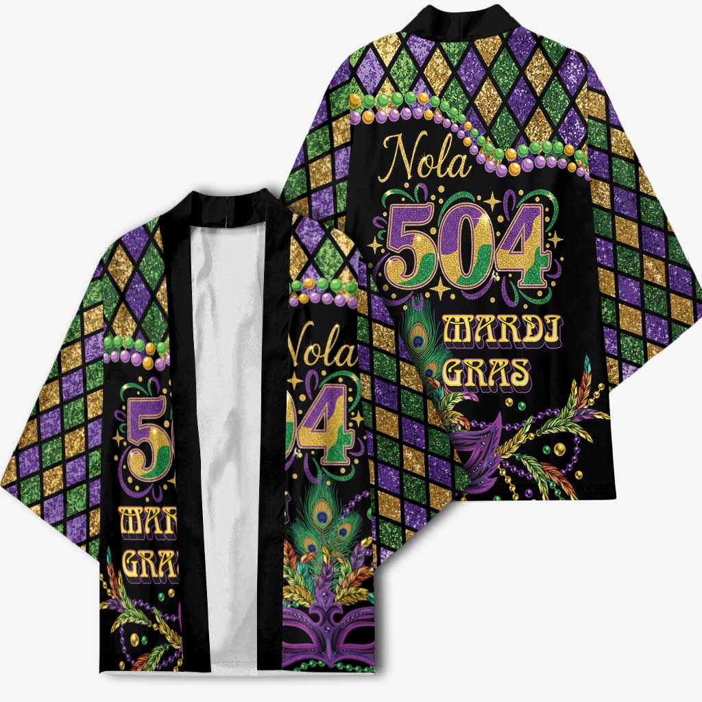 Mardi Gras 504 Nola New Orleans Kimono Mask Up Beads Out - Wonder Print Shop