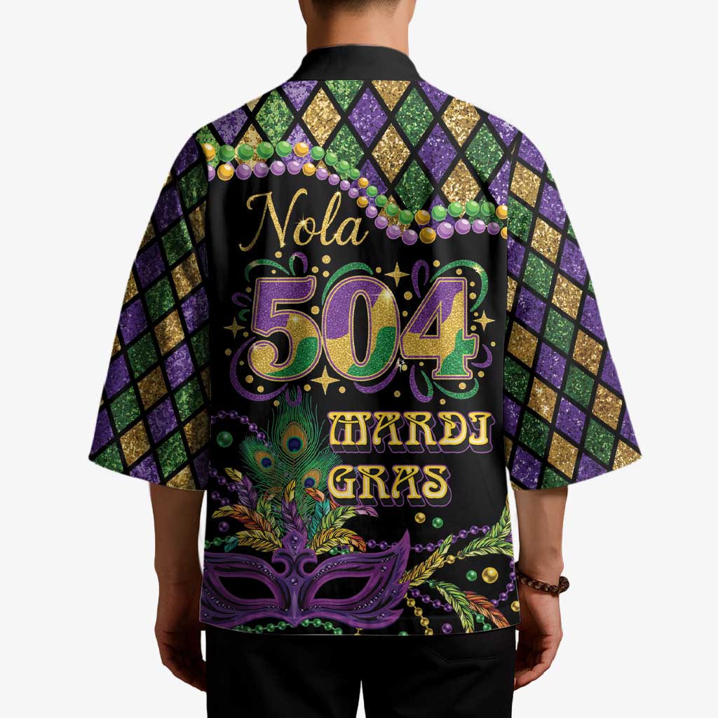 Mardi Gras 504 Nola New Orleans Kimono Mask Up Beads Out - Wonder Print Shop