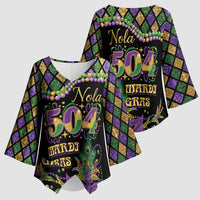 Mardi Gras 504 Nola New Orleans Kimono Sleeve Blouse Mask Up Beads Out - Wonder Print Shop