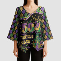 Mardi Gras 504 Nola New Orleans Kimono Sleeve Blouse Mask Up Beads Out - Wonder Print Shop
