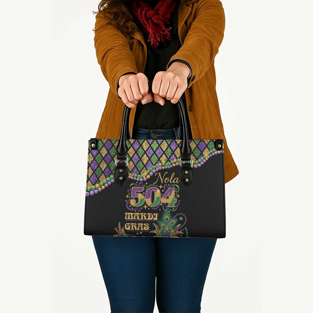 Mardi Gras 504 Nola New Orleans Leather Bag Mask Up Beads Out - Wonder Print Shop