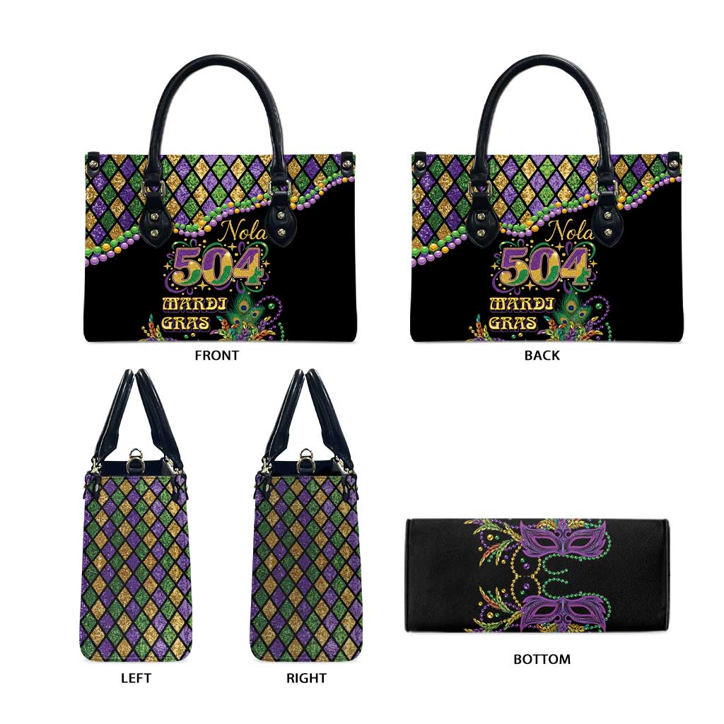 Mardi Gras 504 Nola New Orleans Leather Bag Mask Up Beads Out - Wonder Print Shop