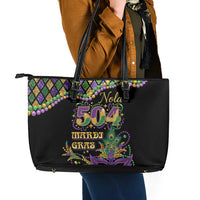 Mardi Gras 504 Nola New Orleans Leather Tote Bag Mask Up Beads Out - Wonder Print Shop