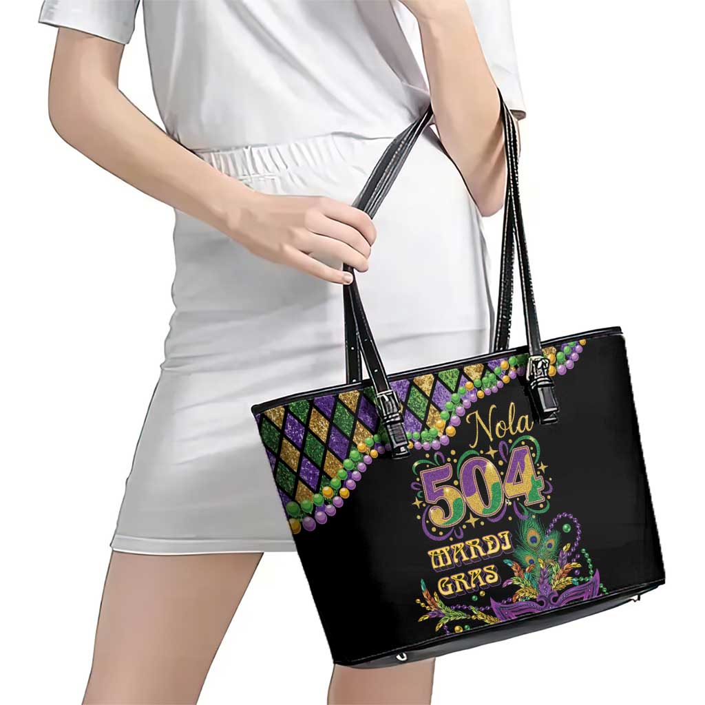 Mardi Gras 504 Nola New Orleans Leather Tote Bag Mask Up Beads Out - Wonder Print Shop