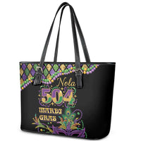 Mardi Gras 504 Nola New Orleans Leather Tote Bag Mask Up Beads Out - Wonder Print Shop