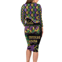 Mardi Gras 504 Nola New Orleans Long Sleeve Bodycon Dress Mask Up Beads Out - Wonder Print Shop