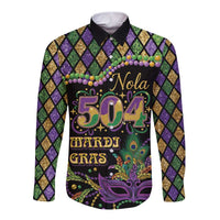 Mardi Gras 504 Nola New Orleans Long Sleeve Button Shirt Mask Up Beads Out - Wonder Print Shop
