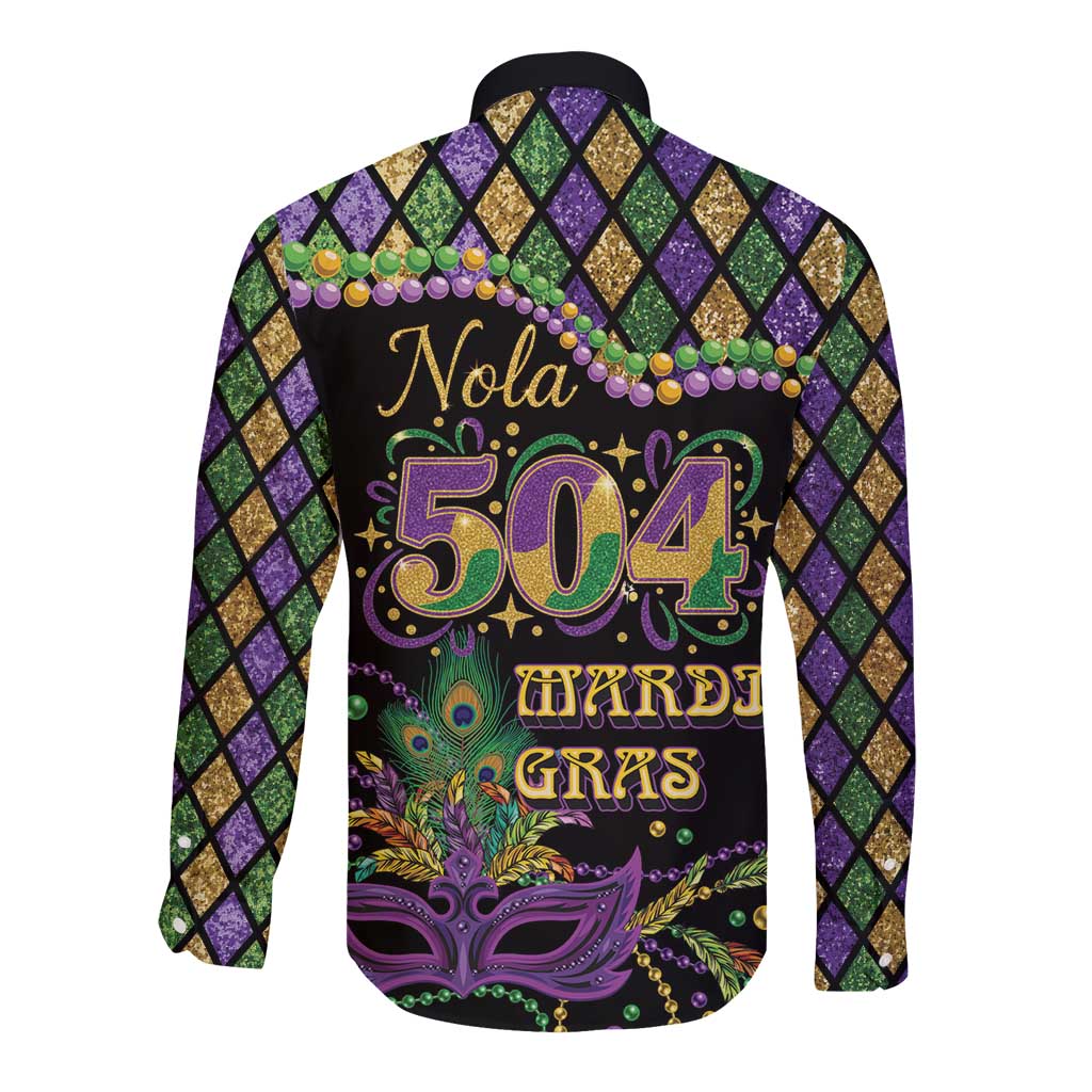 Mardi Gras 504 Nola New Orleans Long Sleeve Button Shirt Mask Up Beads Out - Wonder Print Shop
