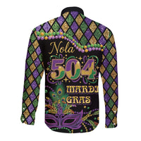 Mardi Gras 504 Nola New Orleans Long Sleeve Button Shirt Mask Up Beads Out - Wonder Print Shop