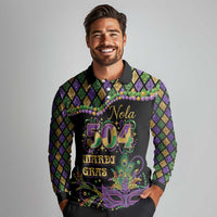 Mardi Gras 504 Nola New Orleans Long Sleeve Polo Shirt Mask Up Beads Out - Wonder Print Shop